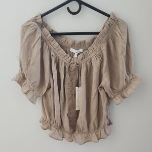 June & Hudson Beige Ruffle Blouse